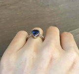 0.7ct Pear Blue Sapphire Engagement Ring Bezel Set Solitaire 14k White Gold Over