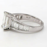 4ct Emerald Cut Diamond Solitaire Step Baguette Accent Ring 14k WhiteGold Finish