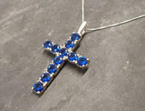 1.55ct Blue Sapphire Pendant Round Cut Holy Cross 14k White Gold Finish NO CHAIN