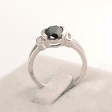 2ct Oval Cut Black Diamond Solitaire Round Halo Accent Ring 14k WhiteGold Finish