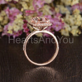 2.1ct Emerald Cut Simulated Morganite Halo Engagement Ring 14k Rose Gold Plated