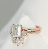 2.2ct Emerald Simulated Diamond Bridal Set Solitaire Crown 14k Rose Gold Plated
