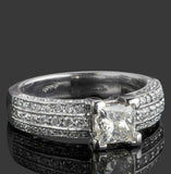 2.6ct Princess Diamond Engagement Ring Iced Cluster Accent 14k White Gold Finish
