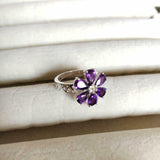 3ct Engagement Ring Pear Cut Purple Amethyst Floral Solitaire 14k WhiteGold Over