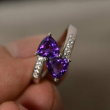 2ct Trillion Cut Purple Amethyst Double Stone Engagement Ring 14k WhiteGold Over