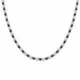 25Ct Round Bezel Set Blue Sapphire Diamond Tennis Necklace 14K White Gold Finish