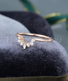 0.3ct Marquise Simulated Diamond Curved Minimalist Wed Band 14k Rose Gold Plated