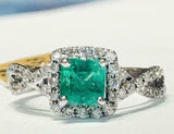 3.5ct Engagement Ring Green Cushion Cut Halo Split Shank 14k White Gold Finish