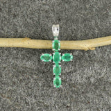 2.5ct Oval Cut Green Emerald Pendant Christ Cross 14k White Gold Finish NO CHAIN