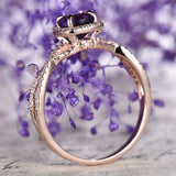 3ct Round Cut Purple Amethyst Engagement Ring Halo Diamond 14k Rose Gold Finish