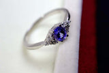 0.55ct Engagement Ring Oval Cut Tanzanite Dainty Minimalist 14k White Gold Over