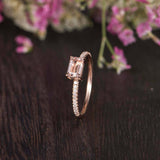1ct Baguette Cut Peach Morganite East West Solitaire Ring 14k Rose Gold Finish