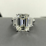 3.5Ct Emerald Cut Diamond Trapezoid Accent Engagement Ring 14K White Gold Finish