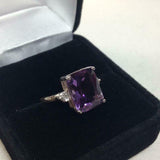 2.4ct Engagement Ring Radiant Cut Purple Amethyst Trilogy 14k White Gold Finish