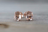 0.5ct Oval Cut Peach Morganite Solitaire Stud Earrings 14k Rose Gold Finish
