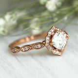 2.5ct Cushion Cut DVVS1 Diamond Vintage Halo Engagement Ring 14K Rose Gold Over