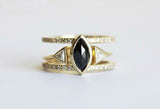 2.2ct Marquise Cut Black Diamond Double Band Ring Set 14k Yellow Gold Finish