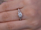 2.1ct Round Cut Moissanite Leaf Accents Engagement Ring 14K White Gold Plated
