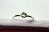 0.3ct Engagement Ring Oval Cut Peridot Trilogy Minimalist 14k White Gold Finish