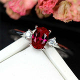 1ct Oval Cut Pink Ruby Engagement Ring Minimalist Trilogy 14k White Gold Finish