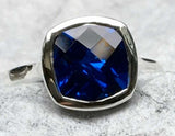 2ct Engagement Ring Cushion Cut Sapphire Bezel Set Solitaire 14k White Gold Over