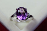 2.2ct Engagement Ring Oval Cut Purple Amethyst Three Stone 14k White Gold Finish