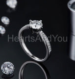 0.55ct Round Cut Moissanite Solitaire with Accents Ring 14k White Gold Plated