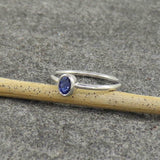 0.5ct Oval Cut Blue Sapphire Bezel Set Solitaire Women Ring 14k WhiteGold Finish