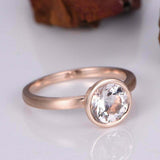 1ct Round Cut Morganite Engagement Ring Bezel Set Solitaire 14k Rose Gold Finish