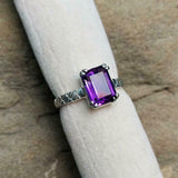 2.1ct Purple Amethyst Cut Cross Shank Solitaire Women Ring 14k White Gold Finish