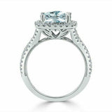 2.5ct Cushion Cut Blue Aquamarine Split Band Engagement Ring 18K White Gold Over