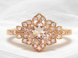 1.9ct Engagement Ring Round Cut Peach Morganite Floral 14k Rose Gold Finish