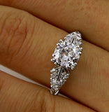 3.5Ct Round Cut Diamond Milgrain Vintage Engagement Ring 14K White Gold Finish