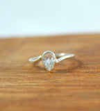 1ct Engagement Ring Pear Cut Diamond Swirl Twist Solitaire 14k White Gold Finish