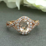 2ct Oval Cut Peach Morganite Halo Infinity Band Proposal Ring 14k Rose Gold Over