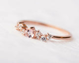 1ct Round Morganite Engagement Ring Cluster Minimalist Women 14k Rose Gold Over