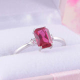 2ct Emerald Cut Pink Ruby Engagement Ring Diamond Trilogy 14k White Gold Finish
