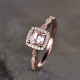 1.76ct Engagement Ring Cushion Cut Peach Morganite Halo 14k Rose Gold Finish