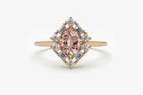 1.4ct Engagement Ring Oval Cut Morganite Halo Minimalist 14k Rose Gold Finish