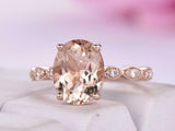 2.8ct Oval Cut Morganite Milgrain Solitaire with Accents Ring 14k Rose Gold Over