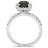 2.5ct Round Cut Black Diamond Solitaire Halo Engagement Ring 14K White Gold Over