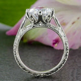 1ct Round Diamond Vintage Lily Solitaire Engagement Ring 14k White Gold Finish