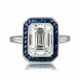 1.5ct Emerald Diamond Blue Sapphire Art Deco Engagement Ring 14k White Gold Over