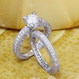 Antique Bridal Set Engagement Ring 3ct Round Cut Diamond 14k White Gold Finish