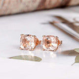 2ct Cushion Cut Peach Morganite Solitaire Women Stud Earrings 14k Rose Gold Over