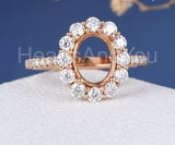 2.2ct Oval Stone Ring Setting Round Moissanite Semi Mount 14k Rose Gold Plated