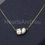 1ct Emerald Cut Simulated Diamond Two Stone Pendant Chain 14k Yellow Gold Plated