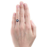 2ct Round Cut Blue Sapphire Engagement Ring Floral Halo 14k Yellow Gold Finish