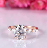 2ct Oval Cut Diamond Solitaire Ring 14k Rose Gold Finish with Marquise Accents