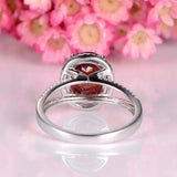 2.3ct Oval Cut Red Garnet Engagement Ring Halo Split Shank 14k White Gold Finish
